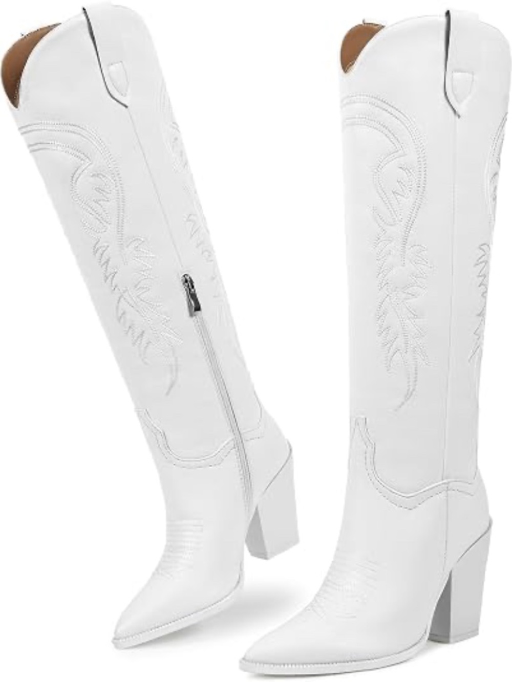 White Knee High Cowboy Boots for Women